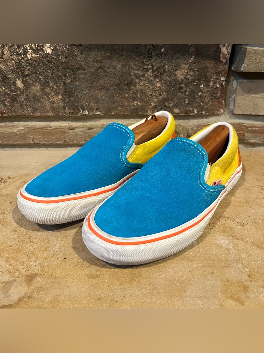 Vans x Simpsons Bart Blue and Yellow Suede Slip-On Sneakers